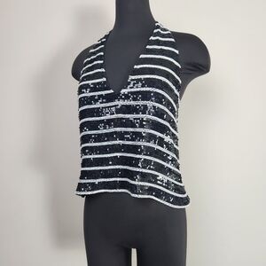 VTG EMANUEL UNGARO b&w sequin striped halter top